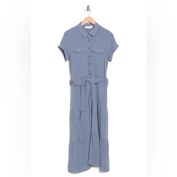 LUCKY BRAND short sleeve utility midi dress waist tie belt ruffle layers - Picture 1 of 13